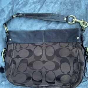 Coach Black and Brown Shoulder Bag with Monogram Pattern